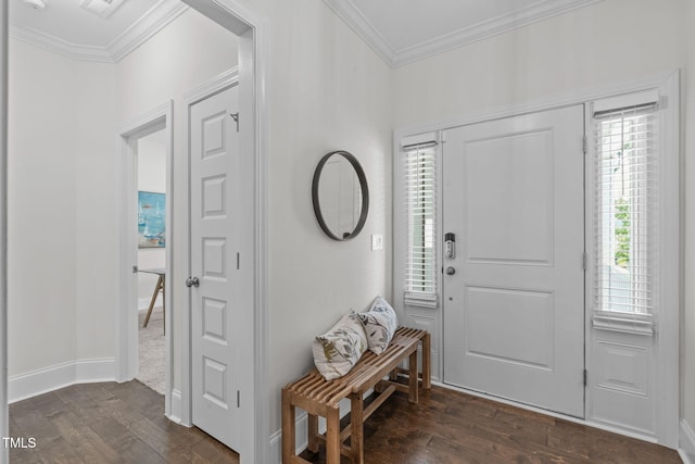 1017 Blackpool Ct, Apex, NC 27502 - entrance foyer featuring ornamental molding, dark wood finished floors, and healthy amount of natural light