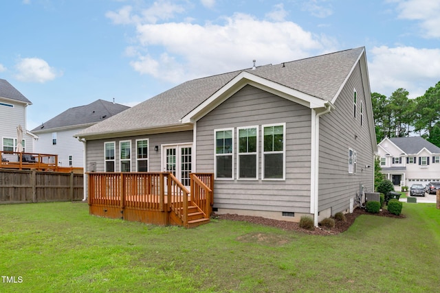 1017 Blackpool Ct, Apex, NC 27502 - rear view of house featuring a deck, roof with shingles, and crawl space