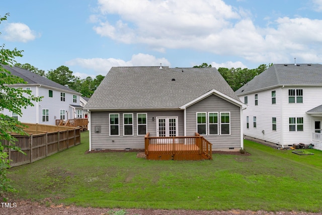 1017 Blackpool Ct, Apex, NC 27502 - rear view of property with crawl space, a wooden deck, and a shingled roof