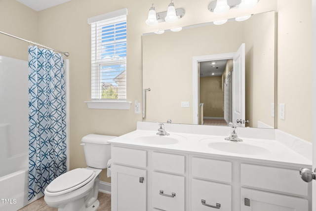 424 Shale Creek Dr, Durham, NC 27703 - bathroom with double vanity, healthy amount of natural light, shower / tub combo with curtain, and tile patterned flooring