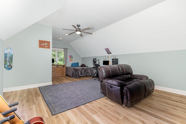 3712 Highland Creek Dr, Apex, NC 27539 - living area with vaulted ceiling, light wood-style floors, and ceiling fan