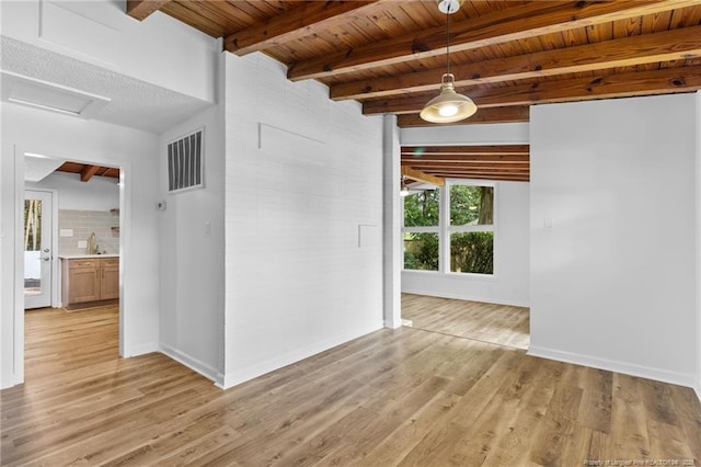 1814 Sunnyside Cir, Fayetteville, NC 28305 - spare room with light wood-type flooring, a wood ceiling with exposed beams, and attic access