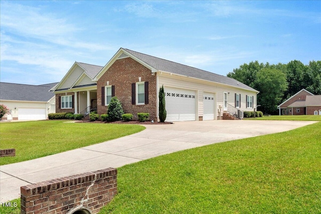 1421 Hopson Downs Ct, Holly Springs, NC 27540 - view of front of house with brick siding, a front yard, driveway, and an attached garage