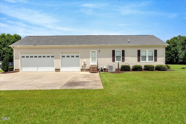 1421 Hopson Downs Ct, Holly Springs, NC 27540 - single story home featuring an attached garage, driveway, a front yard, entry steps, and roof with shingles