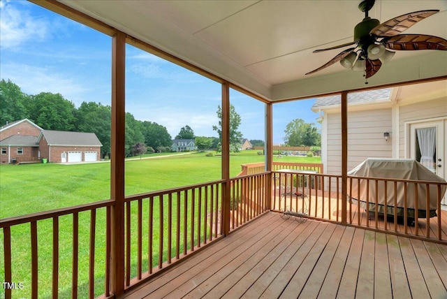 1421 Hopson Downs Ct, Holly Springs, NC 27540 - deck featuring a yard, ceiling fan, and grilling area