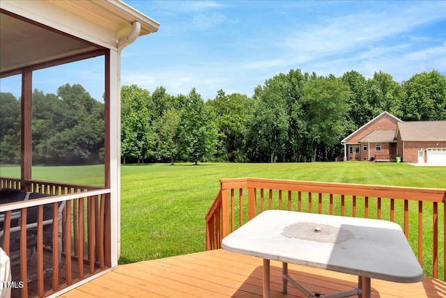 1421 Hopson Downs Ct, Holly Springs, NC 27540 - deck featuring a lawn and view of wooded area