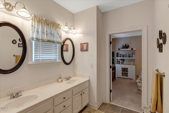 1421 Hopson Downs Ct, Holly Springs, NC 27540 - full bathroom with double vanity and tile patterned flooring