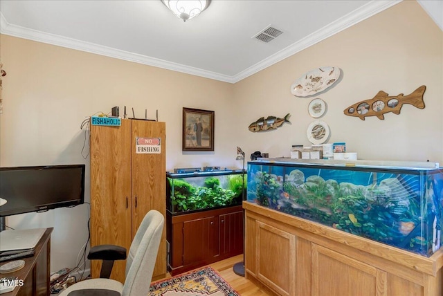 1421 Hopson Downs Ct, Holly Springs, NC 27540 - office featuring ornamental molding and light wood-style flooring
