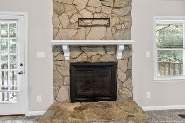 806 Eagle Landing Dr, Hope Mills, NC 28348 - detailed view of carpet flooring and a stone fireplace