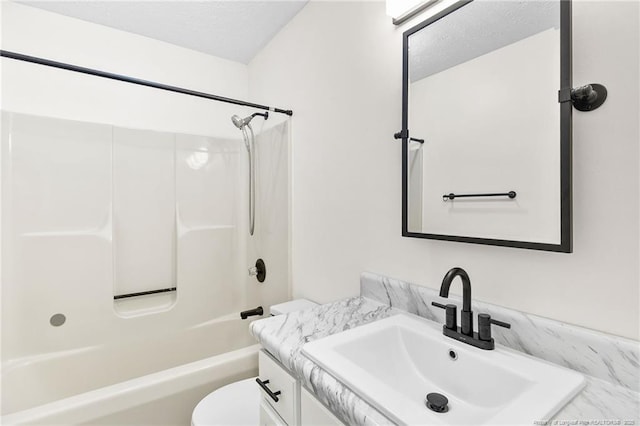 806 Eagle Landing Dr, Hope Mills, NC 28348 - full bath featuring vanity, shower / tub combination, and a textured ceiling
