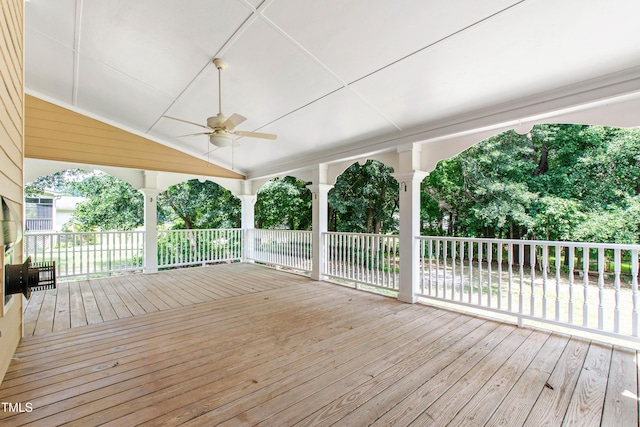 2464 Village Of Wakefield Dr, Zebulon, NC 27597 - wooden terrace with ceiling fan