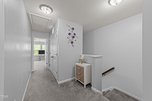 3801 Windsnap Dr, Wake Forest, NC 27587 - hallway featuring an upstairs landing, attic access, and carpet flooring