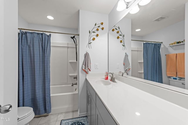 3801 Windsnap Dr, Wake Forest, NC 27587 - full bathroom with vanity, shower / bathtub combination with curtain, recessed lighting, and tile patterned flooring