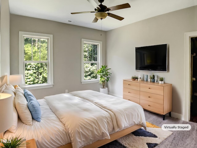 3575 Bragg Valley Ln, Wake Forest, NC 27587 - bedroom featuring light colored carpet and ceiling fan