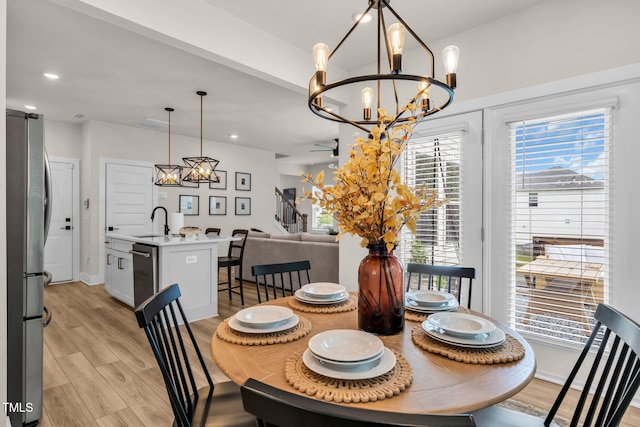 403 Sustainable Way, Raleigh, NC 27610 - dining room with a chandelier, light wood-style floors, and recessed lighting