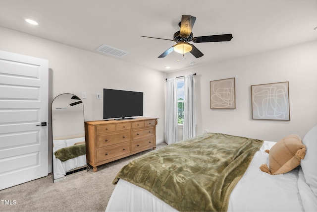 403 Sustainable Way, Raleigh, NC 27610 - bedroom with light colored carpet, recessed lighting, and ceiling fan