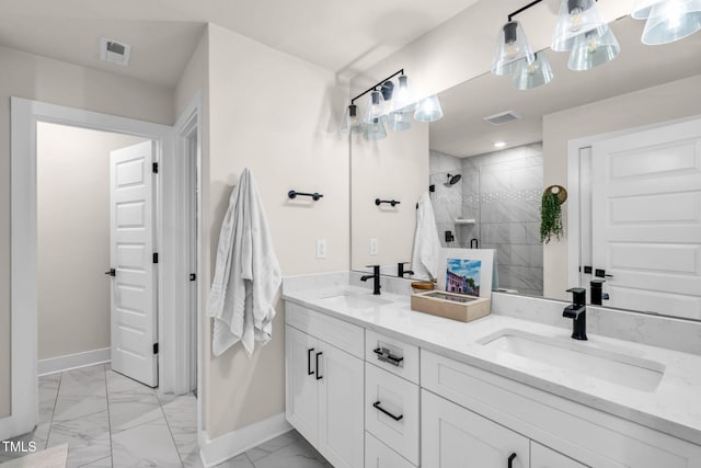 403 Sustainable Way, Raleigh, NC 27610 - full bathroom featuring marble look tiles, double vanity, and a stall shower