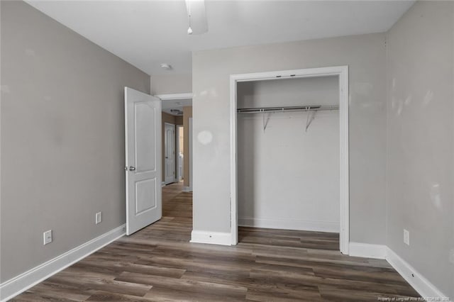 4041 Lifestyle Rd, Fayetteville, NC 28312 - unfurnished bedroom with wood finished floors, a closet, and a ceiling fan