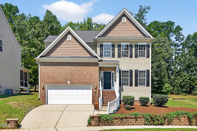 4518 Coral Dr, Durham, NC 27713 - view of front of house with driveway, brick siding, a garage, and a front yard