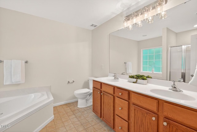 4518 Coral Dr, Durham, NC 27713 - full bath featuring double vanity, a bath, a shower stall, and tile patterned floors