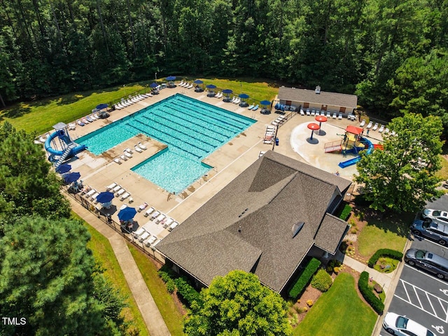 7269 Bedford Ridge Dr, Apex, NC 27539 - aerial view of property and surrounding area featuring a pool area