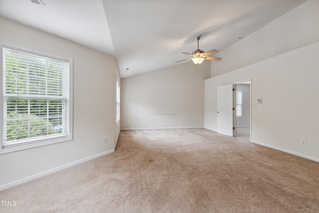 2228 Cedar Grove Dr, Durham, NC 27703 - unfurnished room with carpet, plenty of natural light, a ceiling fan, and vaulted ceiling