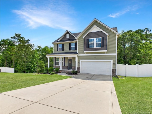 448 Pittfield Run, Cameron, NC 28326 - craftsman inspired home with concrete driveway, an attached garage, covered porch, and brick siding