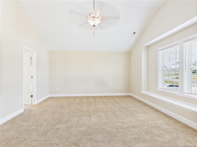 448 Pittfield Run, Cameron, NC 28326 - carpeted spare room featuring vaulted ceiling and a ceiling fan