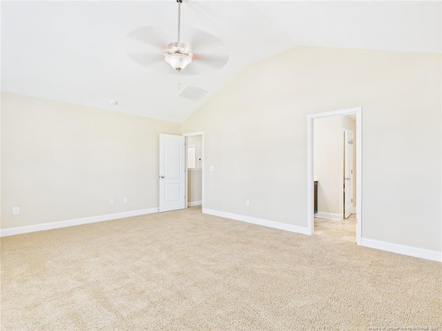 448 Pittfield Run, Cameron, NC 28326 - unfurnished room featuring vaulted ceiling, ceiling fan, and light carpet