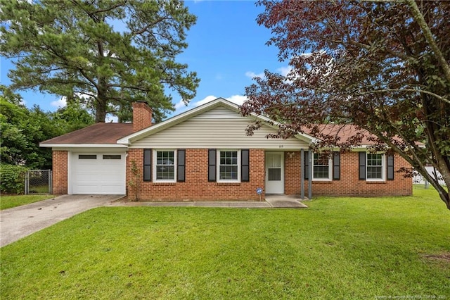 615 Wallingford Ct, Fayetteville, NC 28314 - single story home with a garage, concrete driveway, brick siding, and a chimney