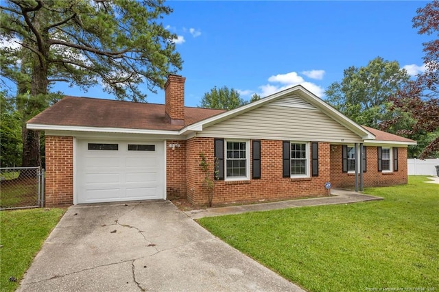 615 Wallingford Ct, Fayetteville, NC 28314 - ranch-style home featuring a garage, brick siding, driveway, and a chimney