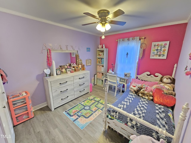 4411 Fairland Ct, Burlington, NC 27215 - bedroom with ornamental molding, light wood finished floors, and a ceiling fan