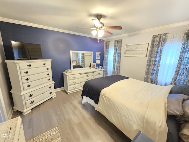 4411 Fairland Ct, Burlington, NC 27215 - bedroom featuring light wood-type flooring, ornamental molding, and a ceiling fan
