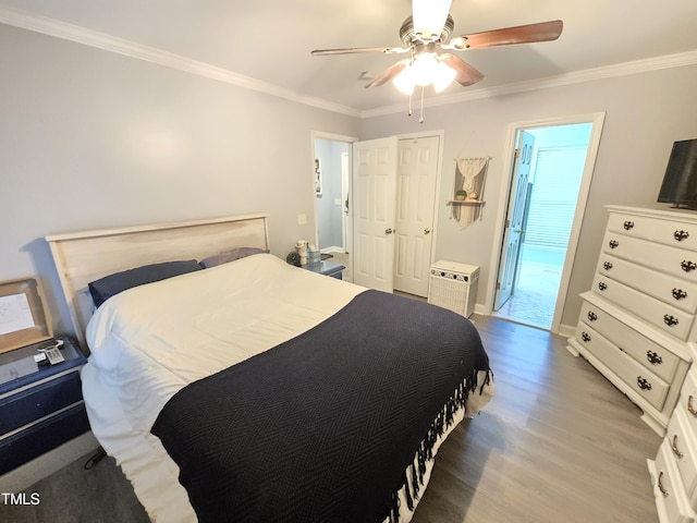 4411 Fairland Ct, Burlington, NC 27215 - bedroom with wood finished floors, crown molding, and ceiling fan