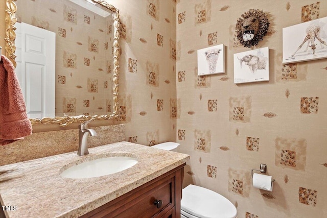 2800 Royal Forrest Dr, Raleigh, NC 27614 - half bathroom featuring vanity and wallpapered walls