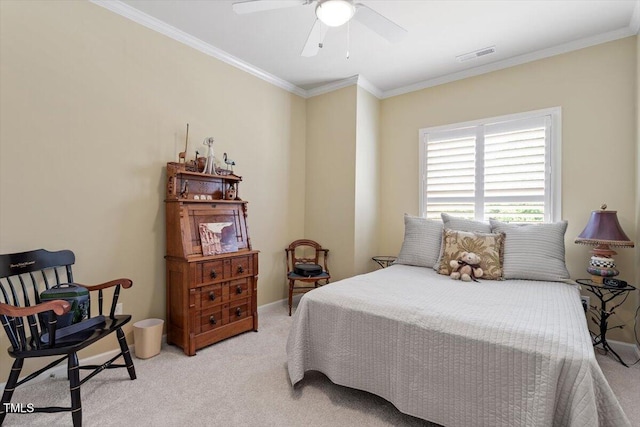2800 Royal Forrest Dr, Raleigh, NC 27614 - bedroom featuring light colored carpet, crown molding, and ceiling fan