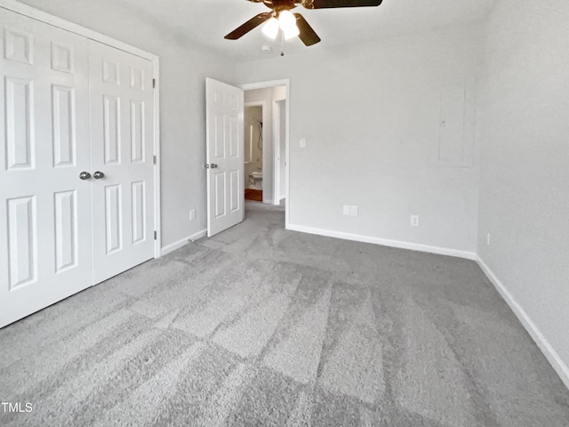 1628 Winnabow Dr, Fayetteville, NC 28304 - unfurnished bedroom featuring carpet, a closet, and ceiling fan
