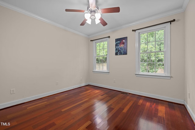 430 Beechwood Trl, Henderson, NC 27536 - unfurnished room with dark wood finished floors, ornamental molding, and a ceiling fan
