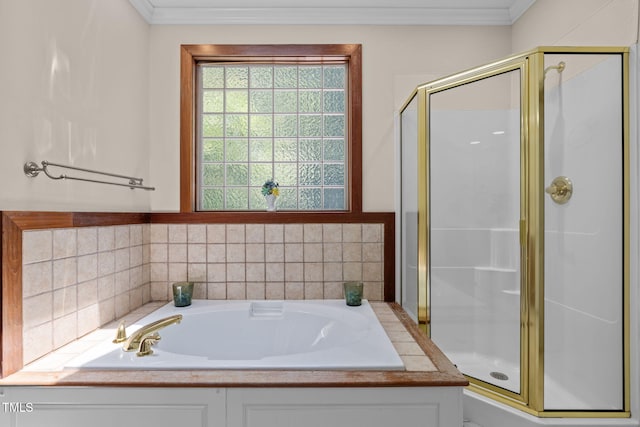 430 Beechwood Trl, Henderson, NC 27536 - full bathroom with a shower stall, a garden tub, and crown molding