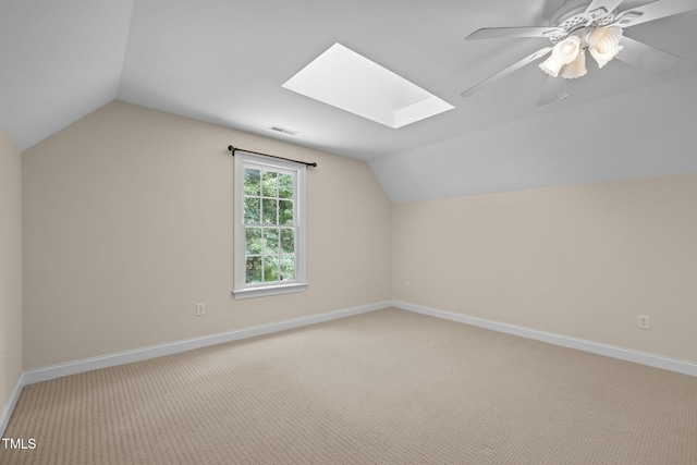 430 Beechwood Trl, Henderson, NC 27536 - additional living space featuring a skylight, lofted ceiling, light carpet, and ceiling fan