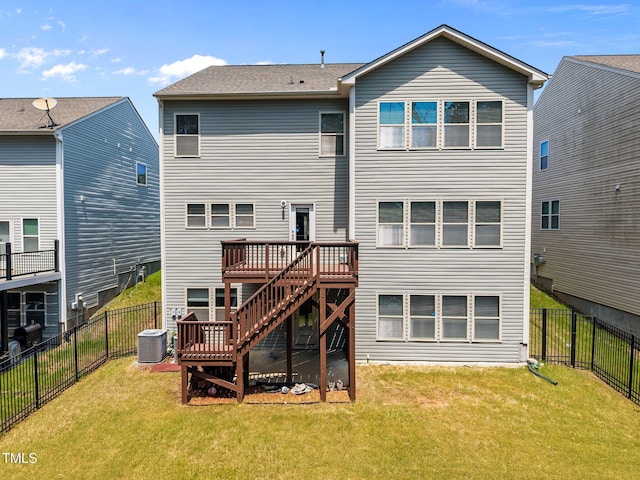 111 Court Jester Way, Morrisville, NC 27560 - rear view of property featuring a wooden deck, a fenced backyard, and stairs