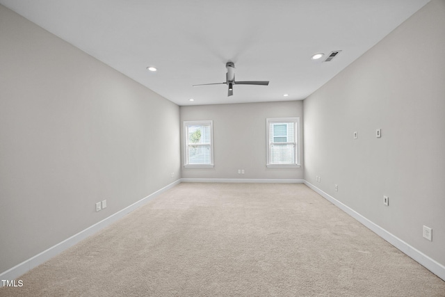 111 Court Jester Way, Morrisville, NC 27560 - empty room featuring a ceiling fan, light carpet, and recessed lighting