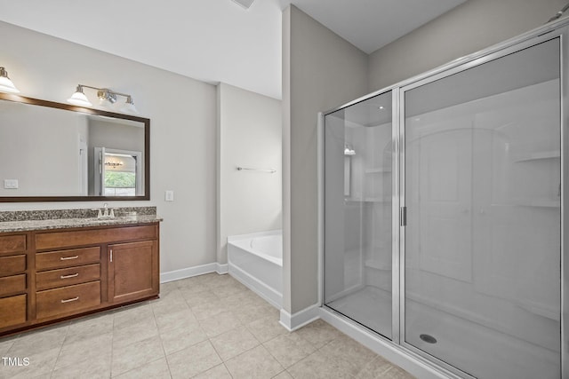 111 Court Jester Way, Morrisville, NC 27560 - full bathroom with vanity, a shower stall, a bath, and tile patterned floors