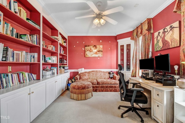 4904 Pebble Beach Cir N, Wilson, NC 27896 - office space with ornamental molding, light carpet, and a ceiling fan