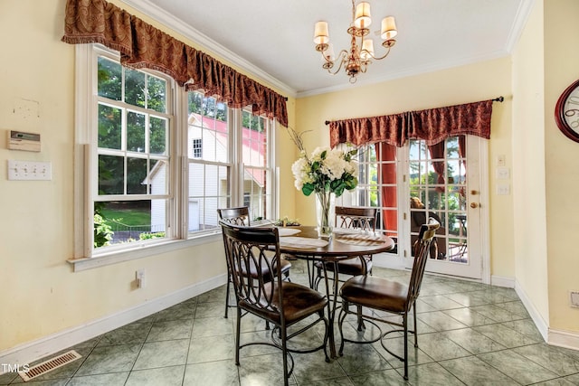 4904 Pebble Beach Cir N, Wilson, NC 27896 - dining room with ornamental molding, a chandelier, and tile patterned floors