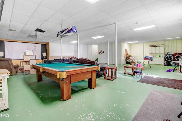 4904 Pebble Beach Cir N, Wilson, NC 27896 - game room featuring concrete floors, pool table, and a paneled ceiling