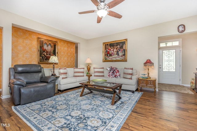 1205 Barnford Mill Rd, Wake Forest, NC 27587 - living room featuring wood finished floors and a ceiling fan