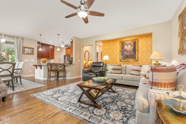 1205 Barnford Mill Rd, Wake Forest, NC 27587 - living room with a ceiling fan, wood finished floors, and recessed lighting