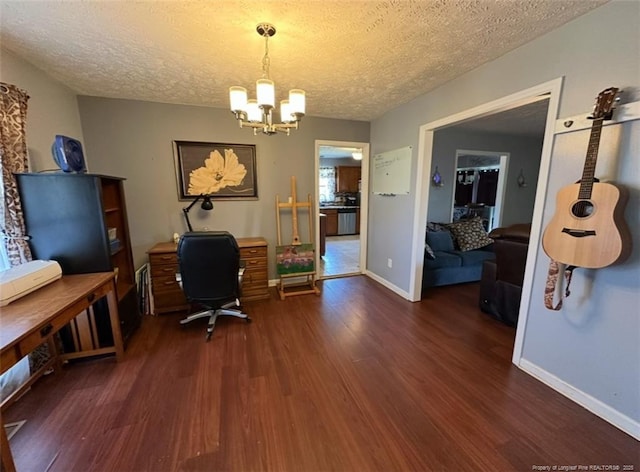 7453 Avila Dr, Fayetteville, NC 28314 - office space featuring wood finished floors, a chandelier, and a textured ceiling