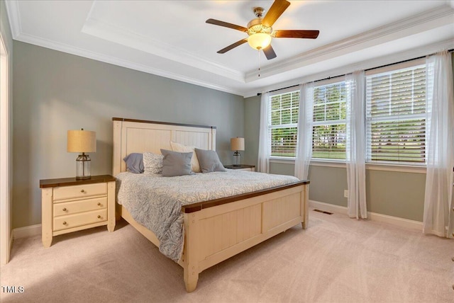 3650 Brooks Bnd, Franklinton, NC 27525 - bedroom with a raised ceiling, light carpet, crown molding, and a ceiling fan